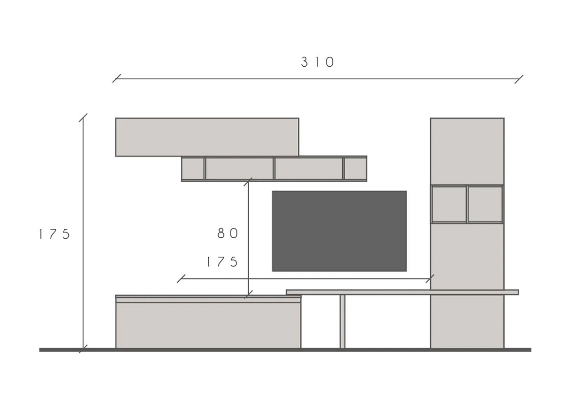 Ensemble TV Contemporain Cachemire et Bois 310 cm