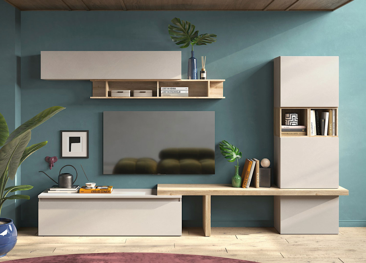 Ensemble TV Contemporain Cachemire et Bois 310 cm