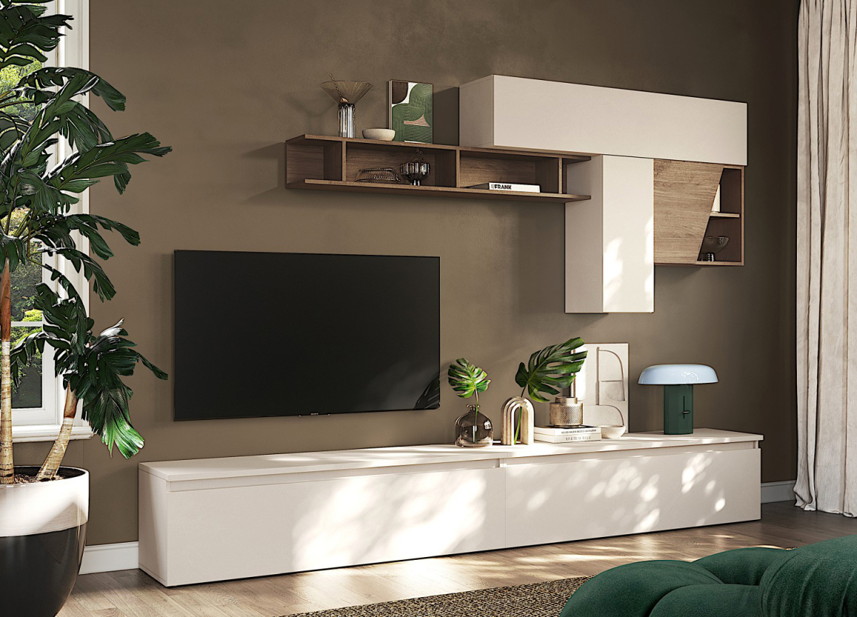 Composition TV 276 cm Banc TV et Meubles Muraux