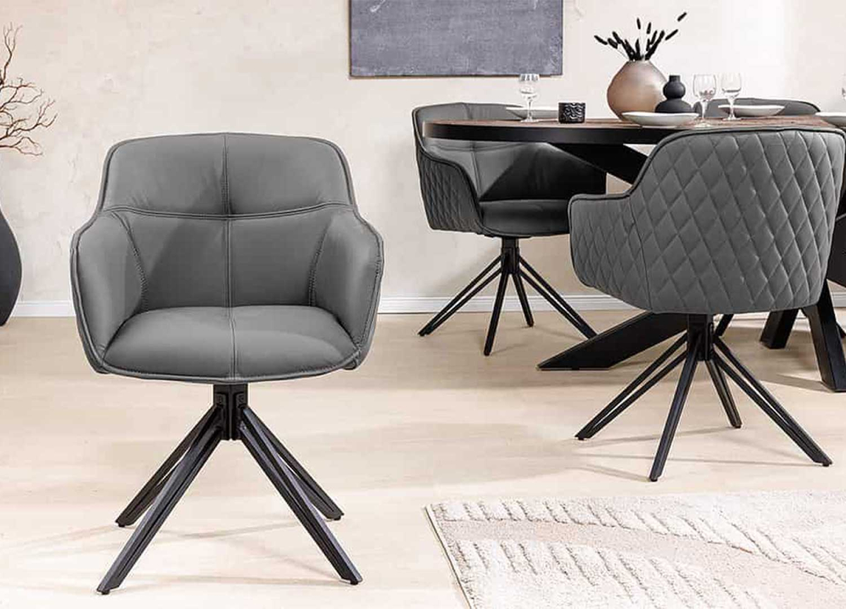 Chaises en Cuir Véritable Grise - Assise pivotante