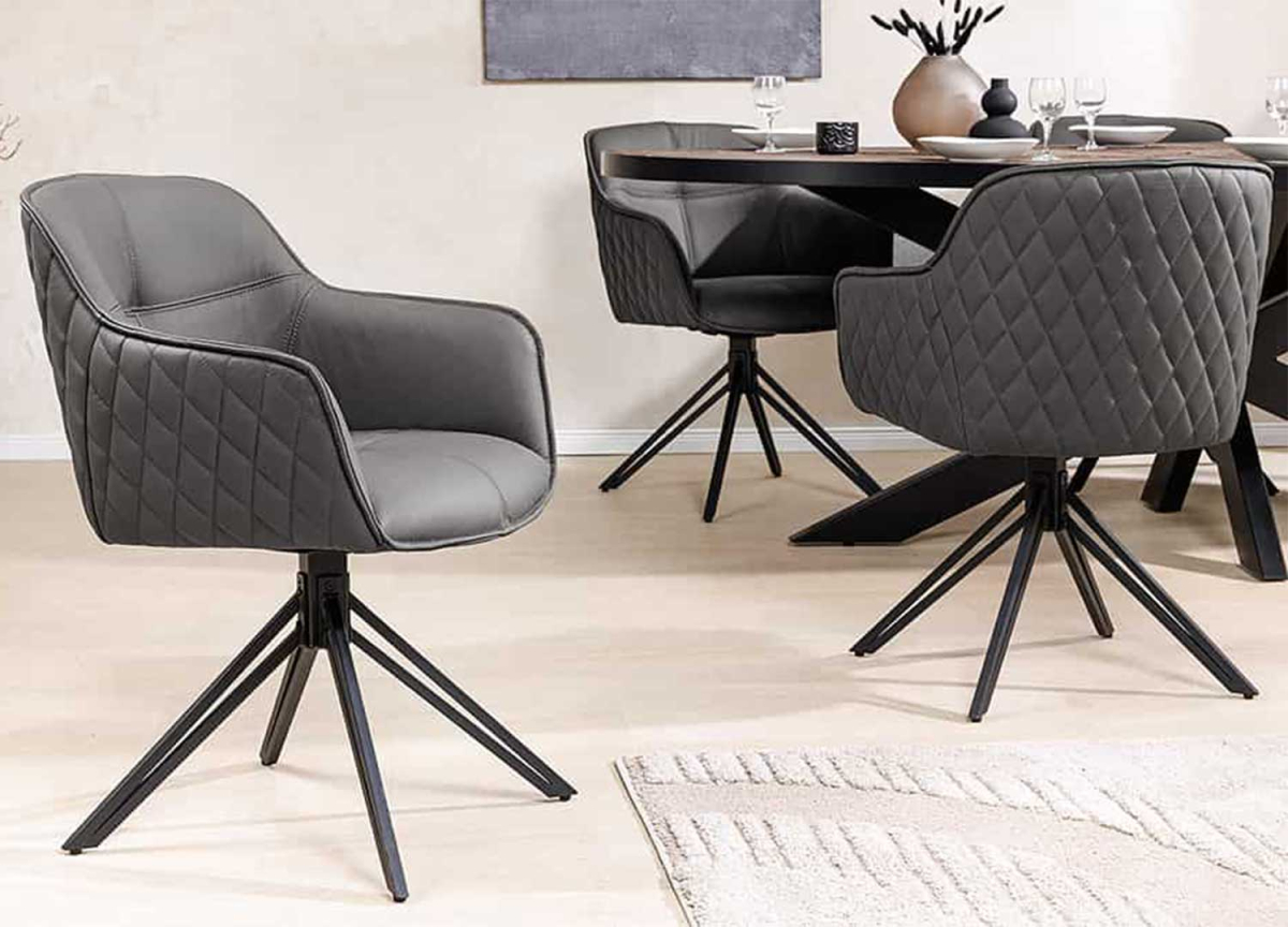 Chaises en Cuir Véritable Grise - Assise pivotante