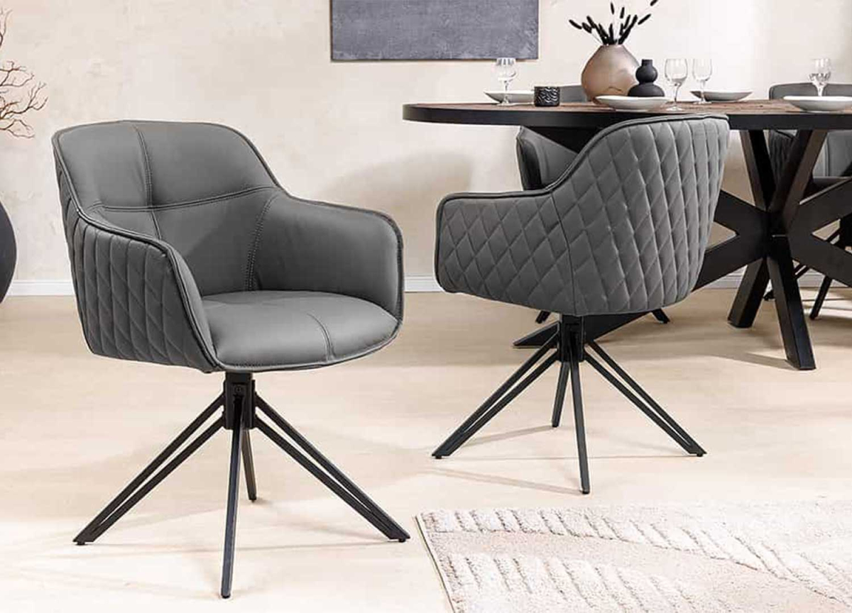 Chaises en Cuir Véritable Grise - Assise pivotante