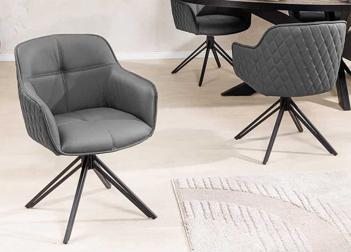 Chaises en Cuir Véritable Grise - Assise pivotante