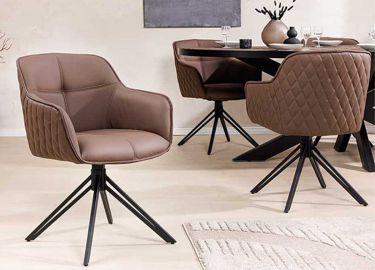 Chaise de table en cuir marron véritable