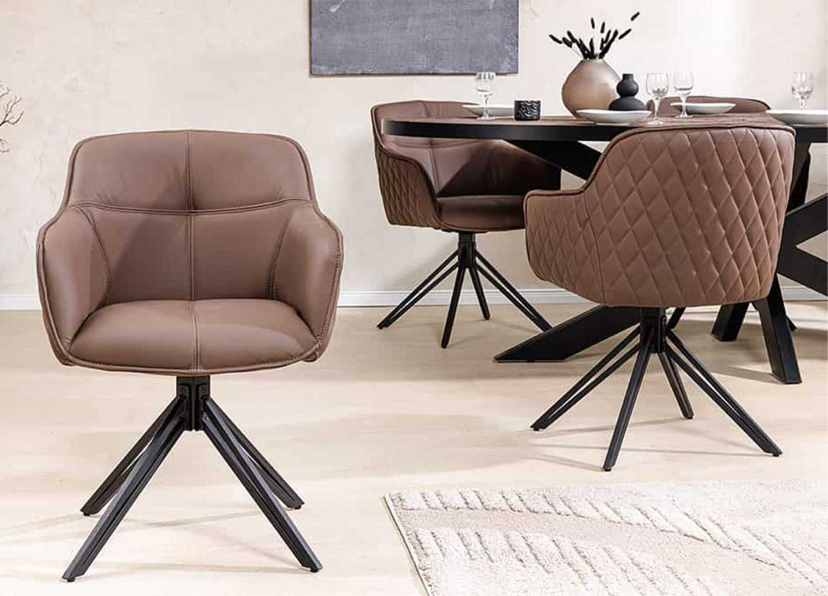 Chaise salle à manger en cuir véritable marron