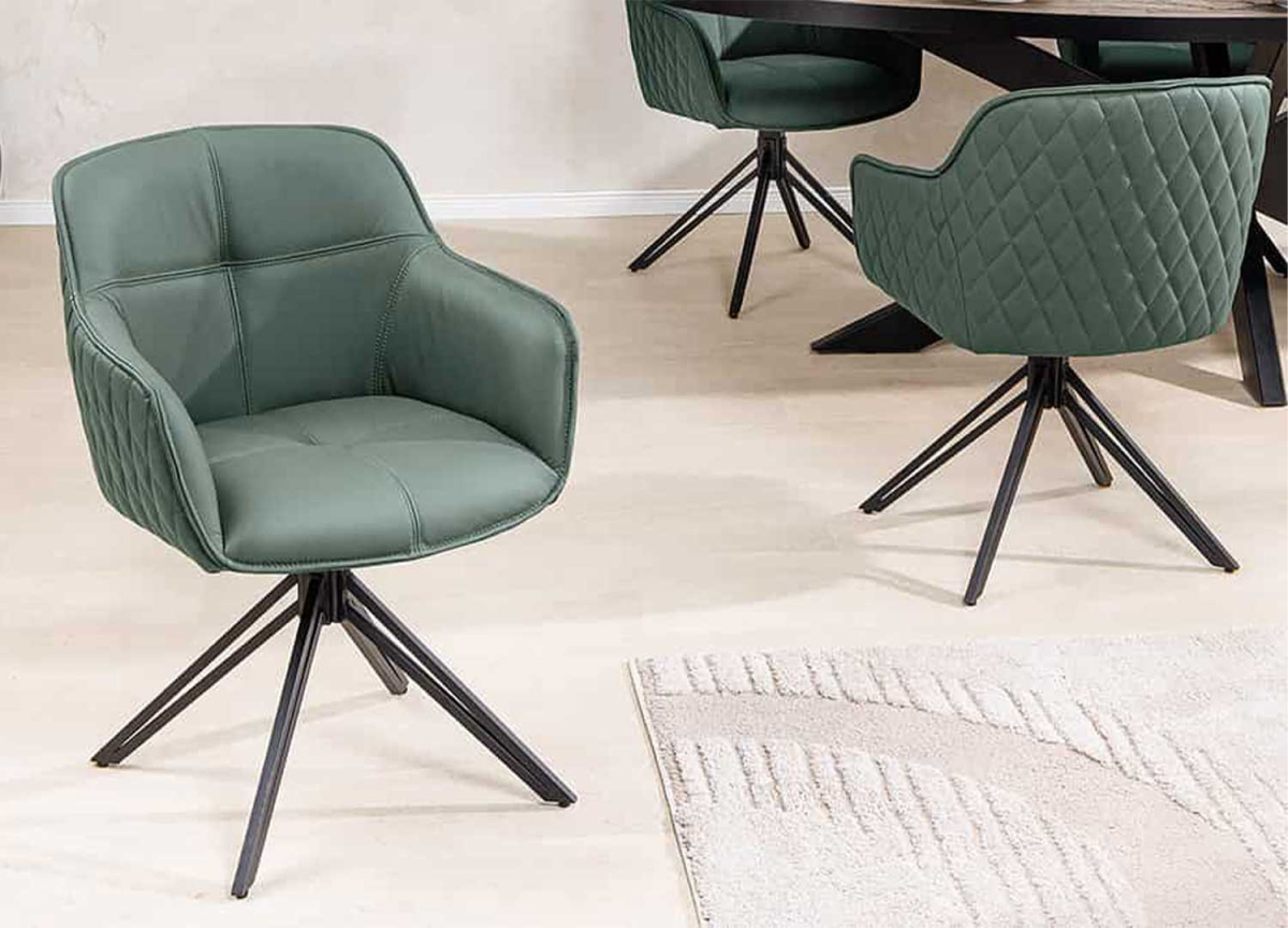 Chaise moderne en cuir vert avec surpiqure design