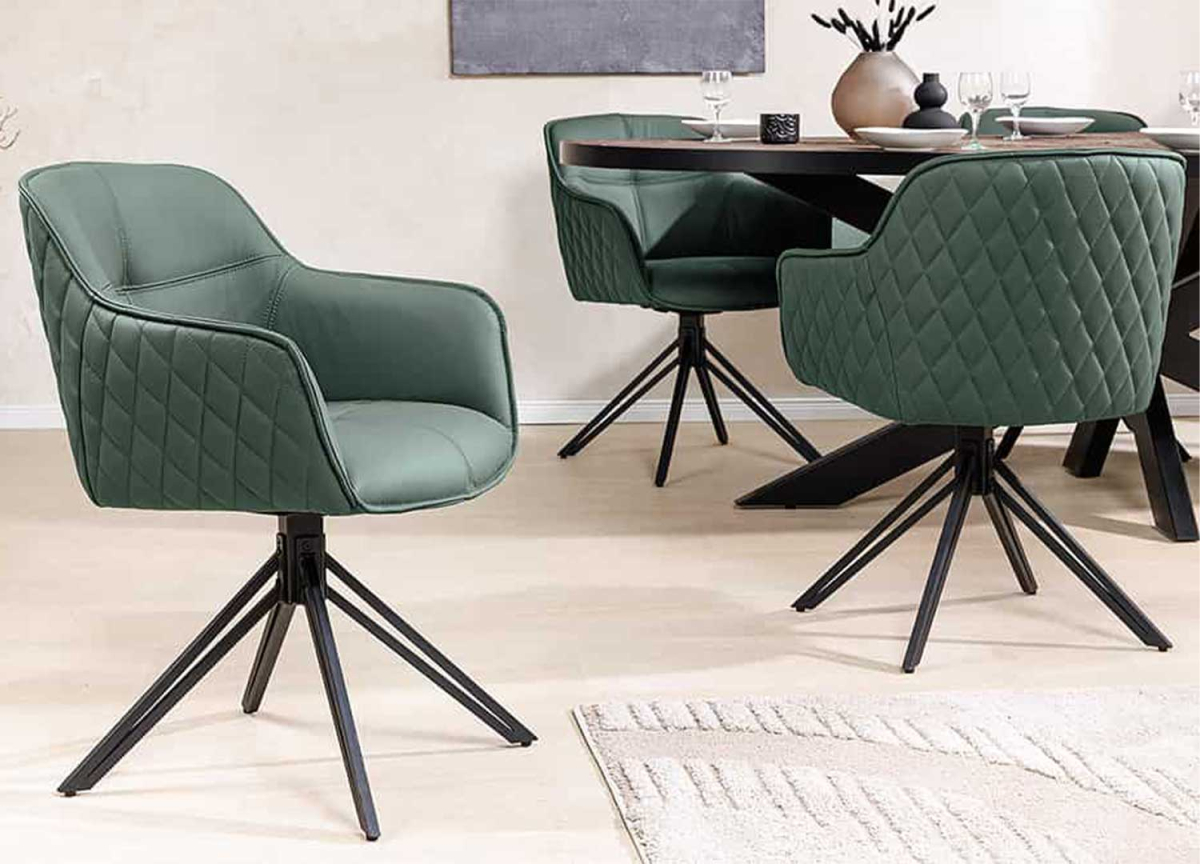 Chaise salle à manger moderne cuir véritable vert