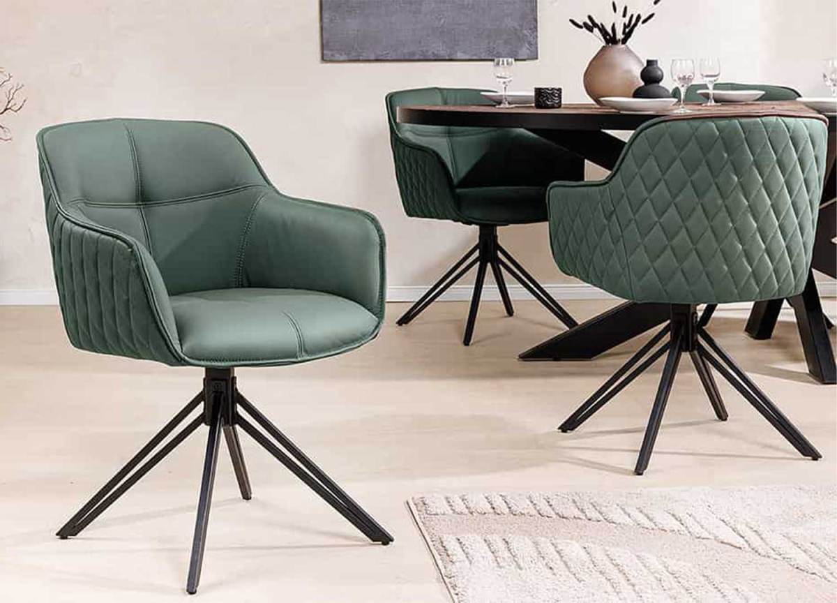 Chaise pivotante en cuir véritable vert