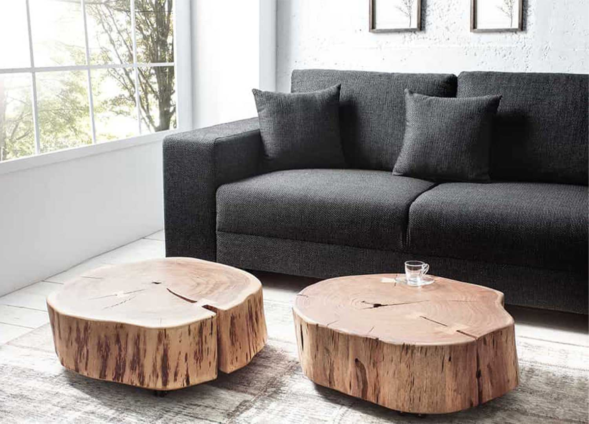 Table basse originale tronc d'arbre acacia massif