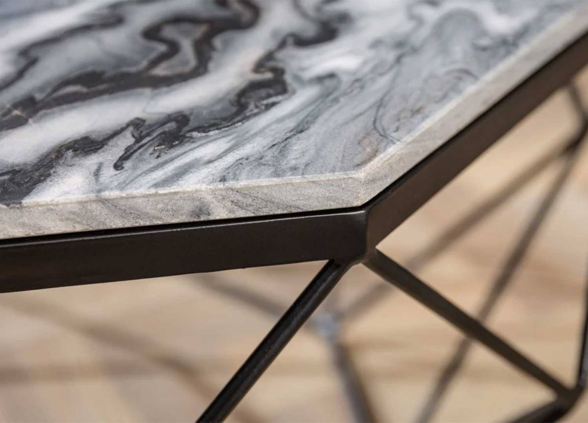 Table Basse Design Marbre Gris - Blanc