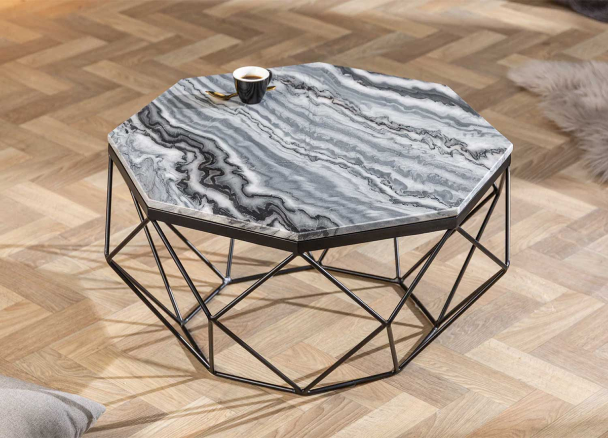 Table basse en marbre gris blanc