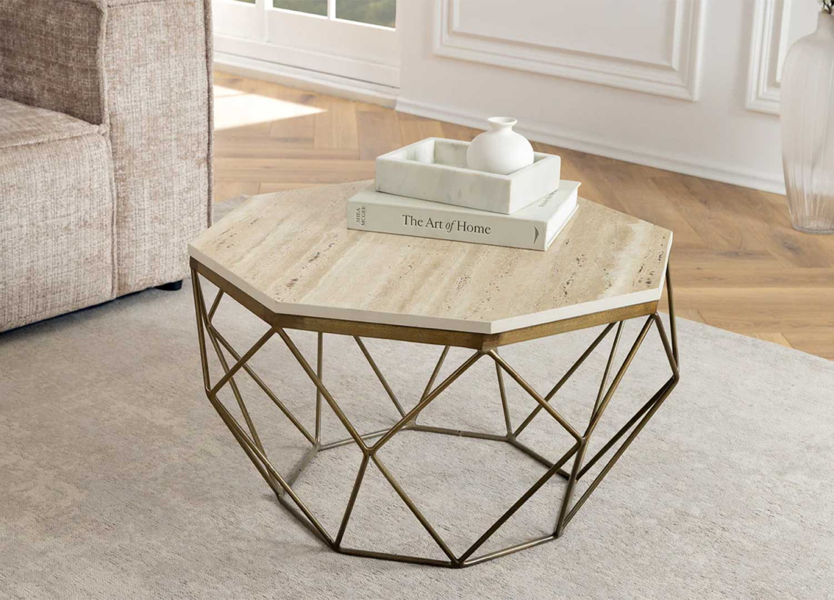 Table basse design en pierre naturel beige
