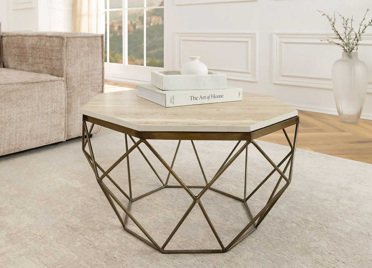 Table basse moderne en pierre naturel beige