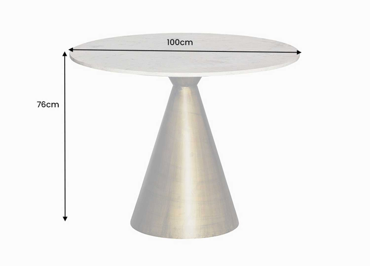 Table Ronde 100 cm / Marbre Blanc - Pied Central Doré