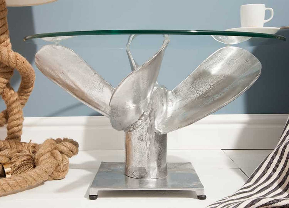 Table Basse Hélice Argenté - Verre Rond 70 cm