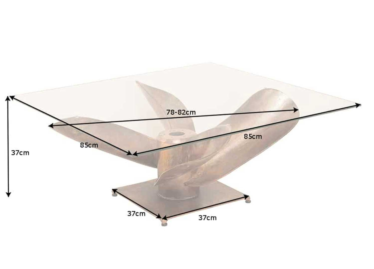 Table Basse Hélice de Bateau et Plateau en Verre