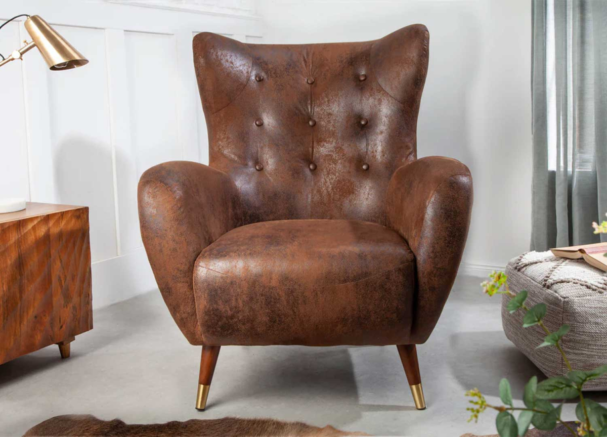 Fauteuil en cuir vintage à oreilles pas cher