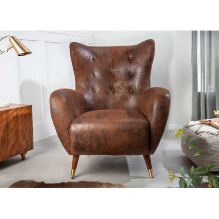 Fauteuil en cuir vintage à oreilles pas cher