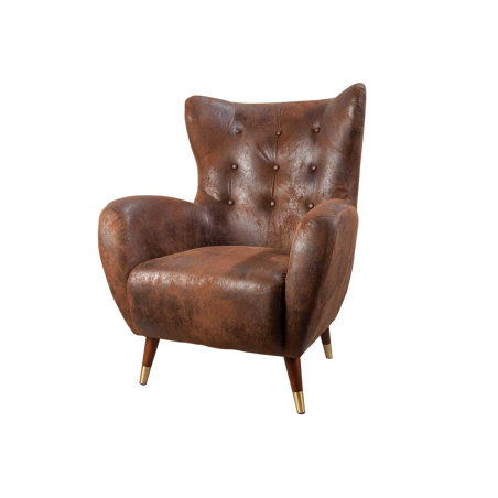 Fauteuil à oreille confortable marron vintage