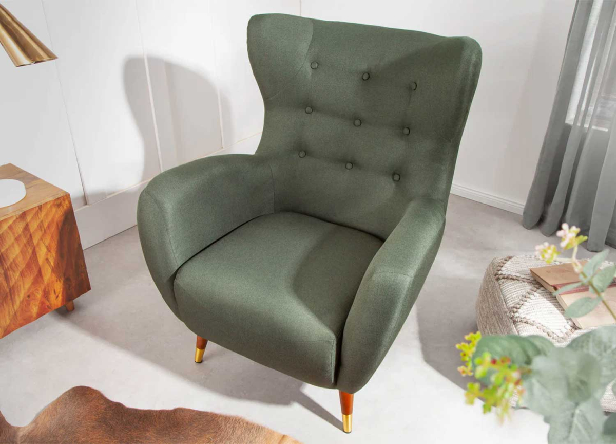 Fauteuil confortable en tissu vert