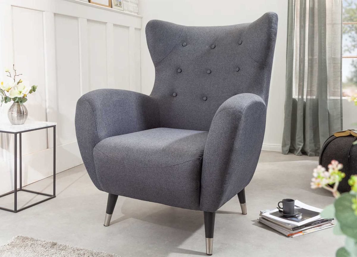 Fauteuil bergère à oreilles tissu gris