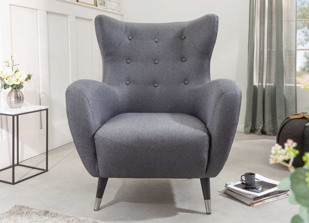 Fauteuil avec oreilles tissu gris