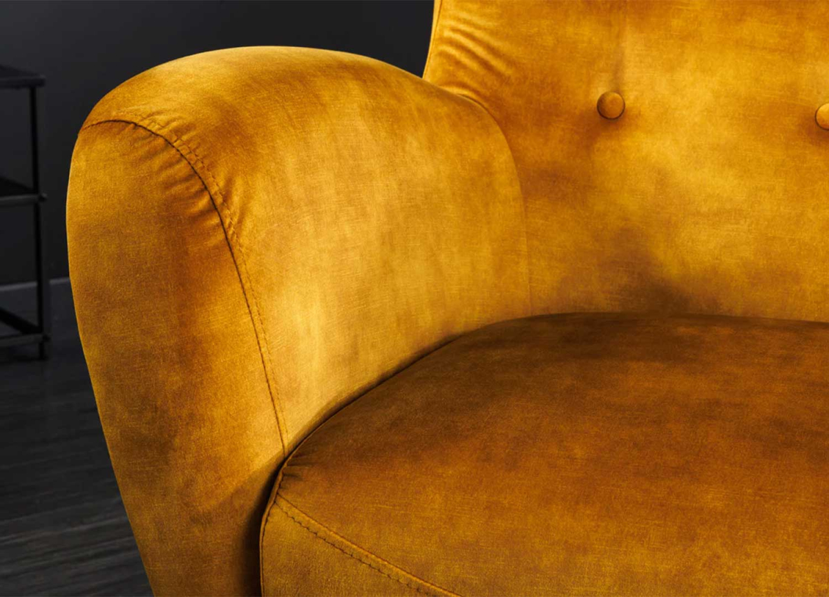 Fauteuil à Oreilles Velours Jaune Moutarde