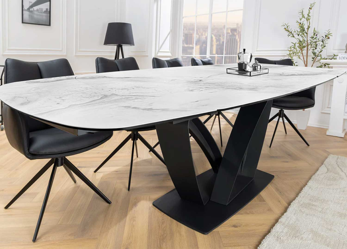 Table salle à manger rallonge automatique céramique marbre blanc