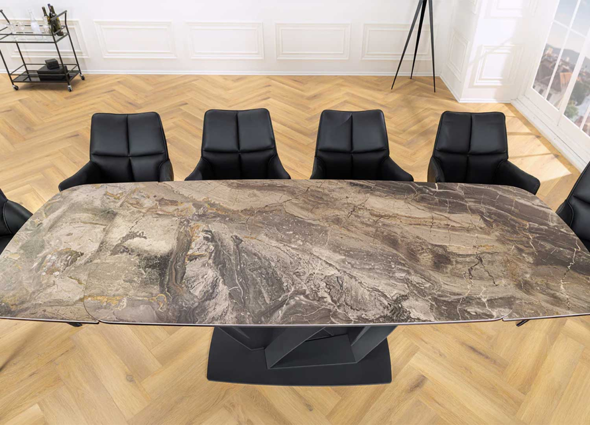 Table design élégant extensible céramique marbre taupe