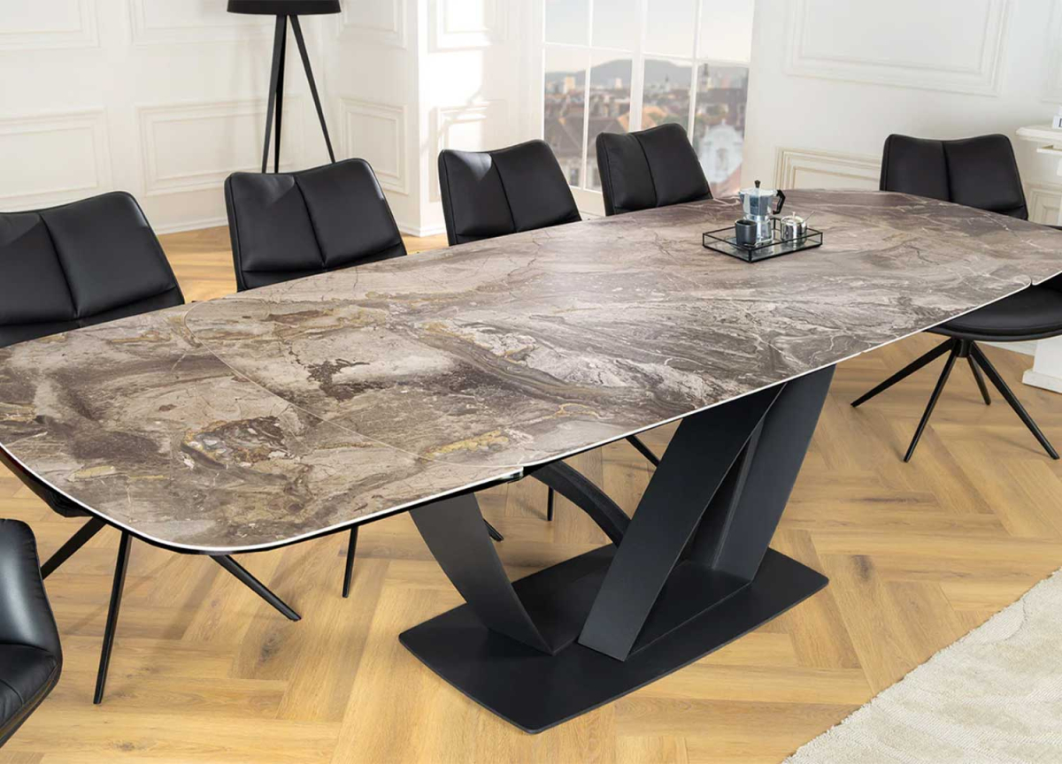 Table design contemporain extensible céramique marbre taupe