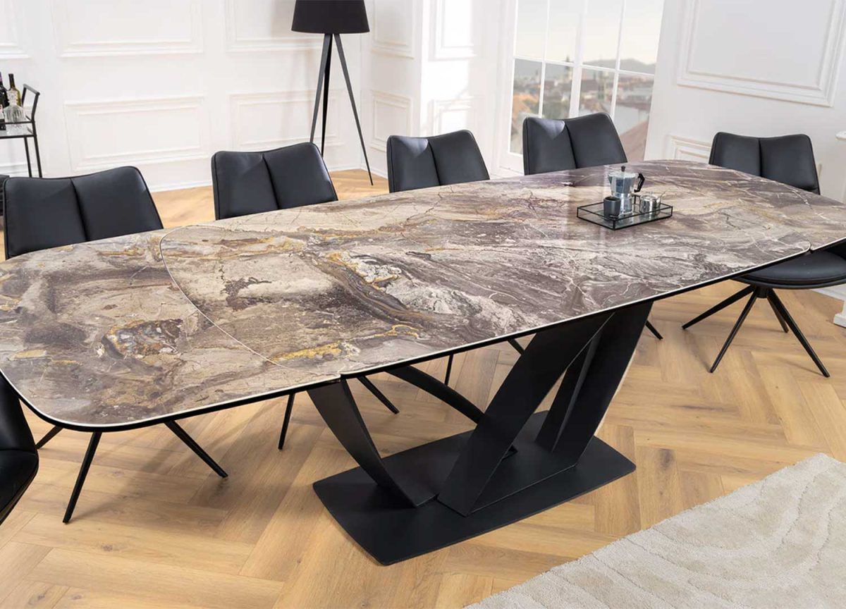 Table salle à manger extensible 10 personnes céramique moderne marbre taupe