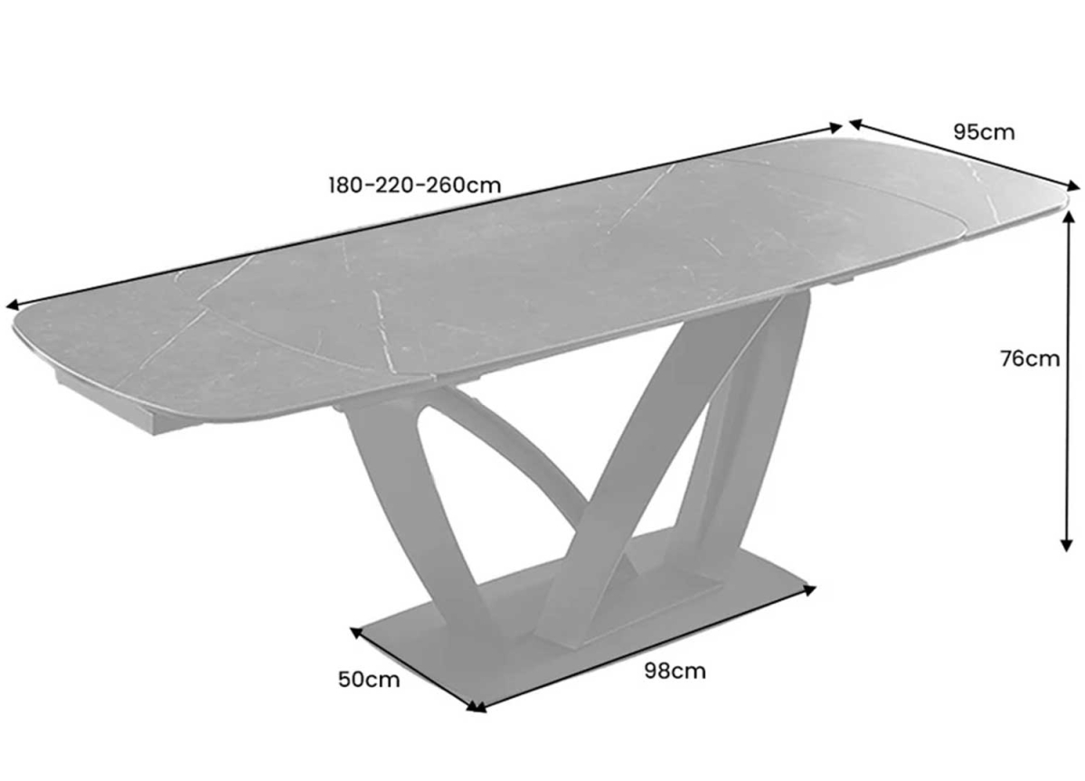 Table Extensible Céramique Marbre Gris Graphite