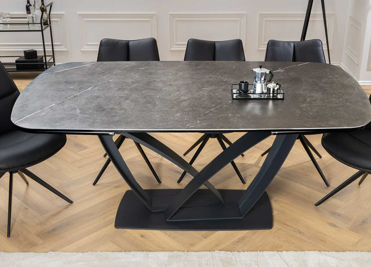 Table à manger design contemporain extensible céramique gris graphite