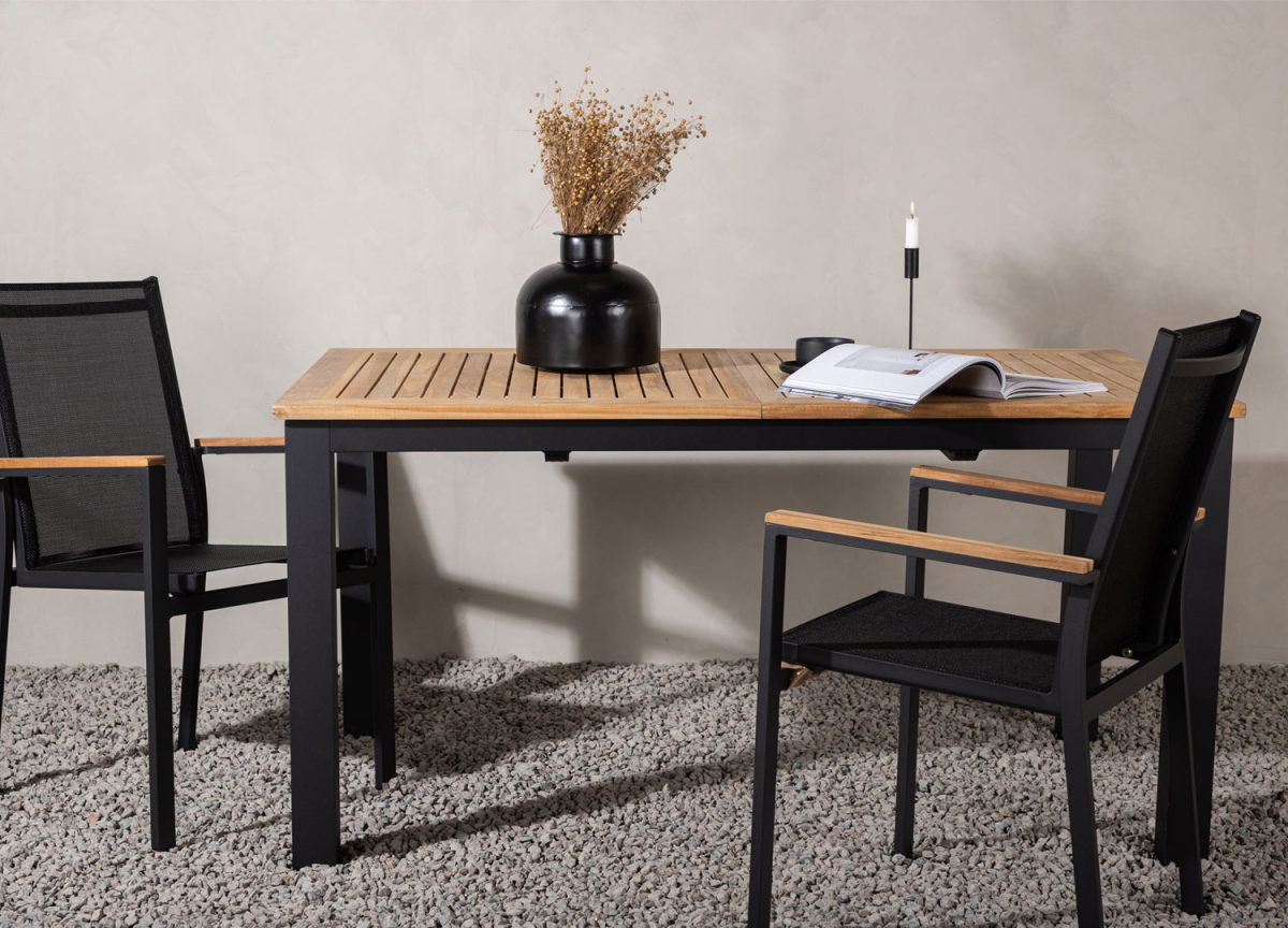 Table de jardin teck et alu noir 210 cm