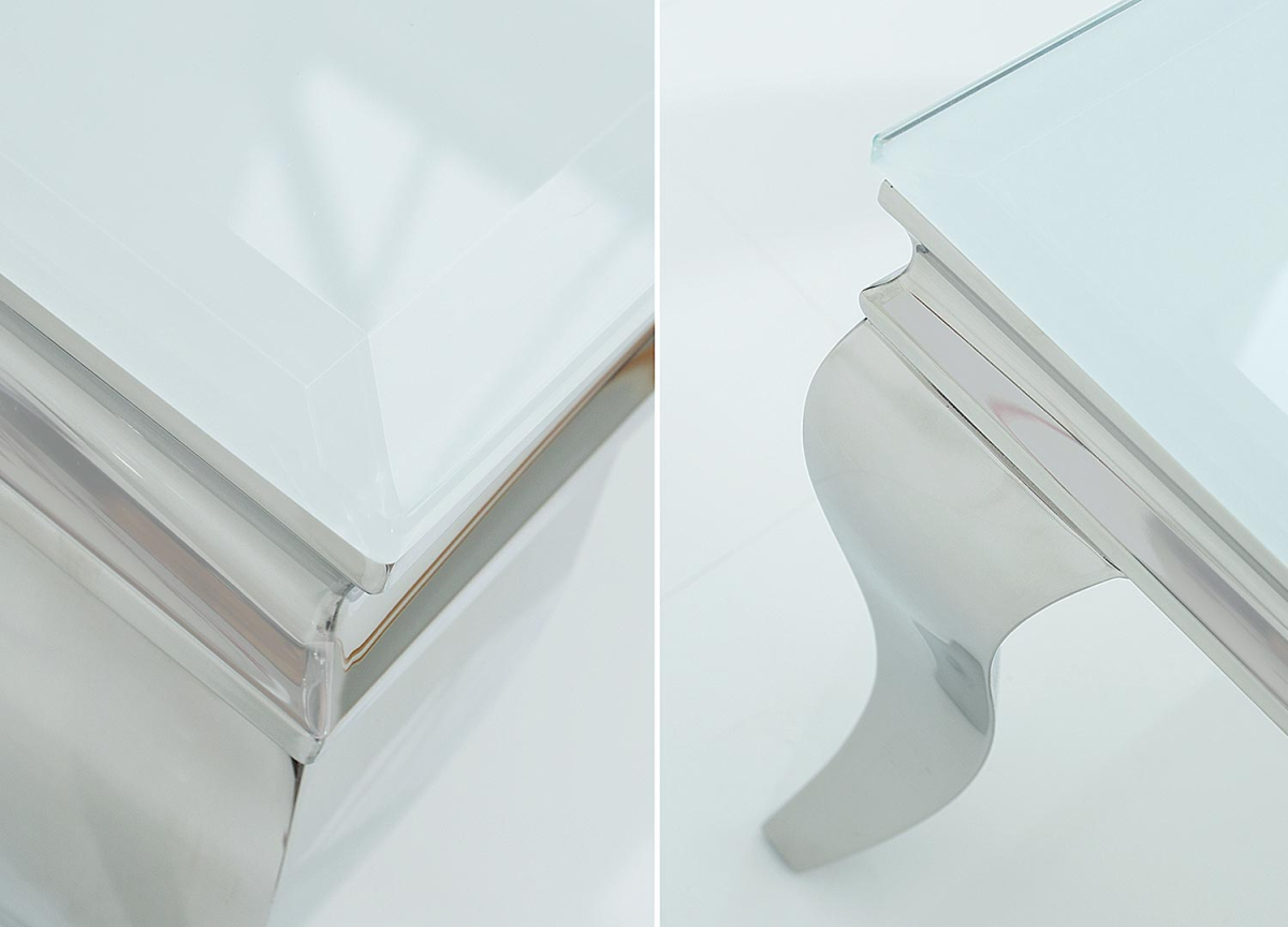 Table Basse Design Verre Blanc et Métal Chromé