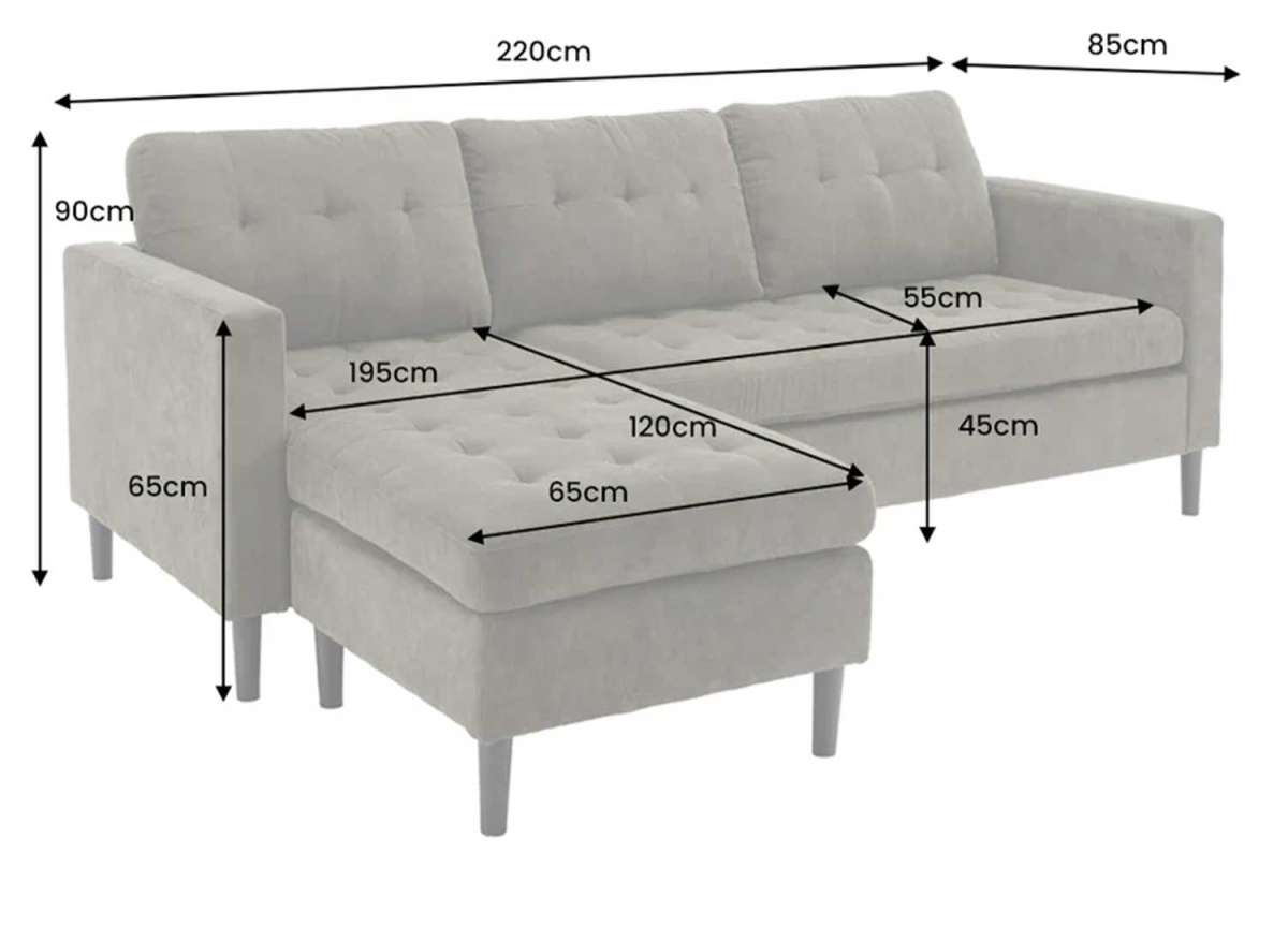 Canapé d'Angle Modulable 3 Places Velours Côtelé Gris