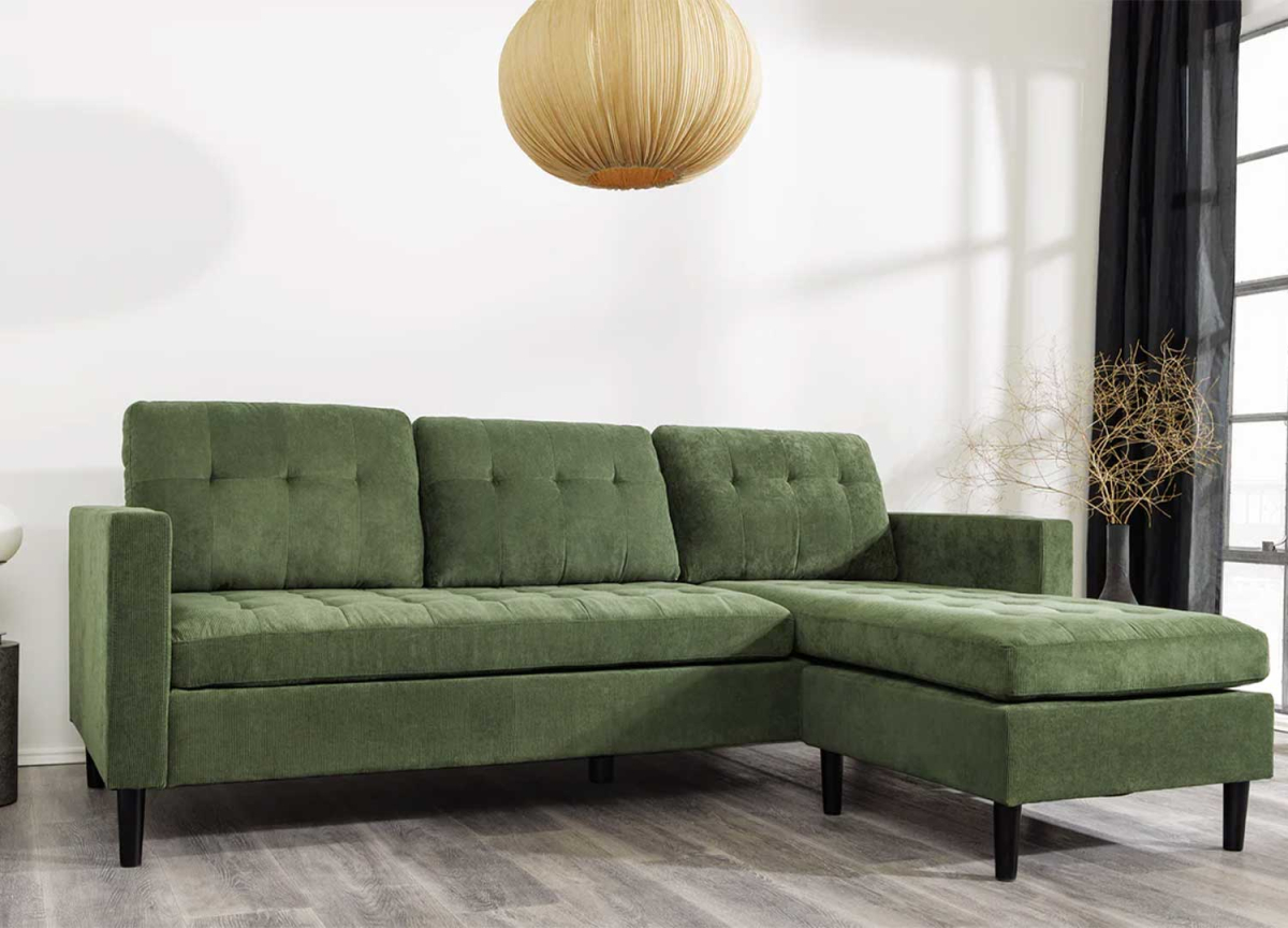 Canapé d'Angle Modulable en Velours Côtelé Vert
