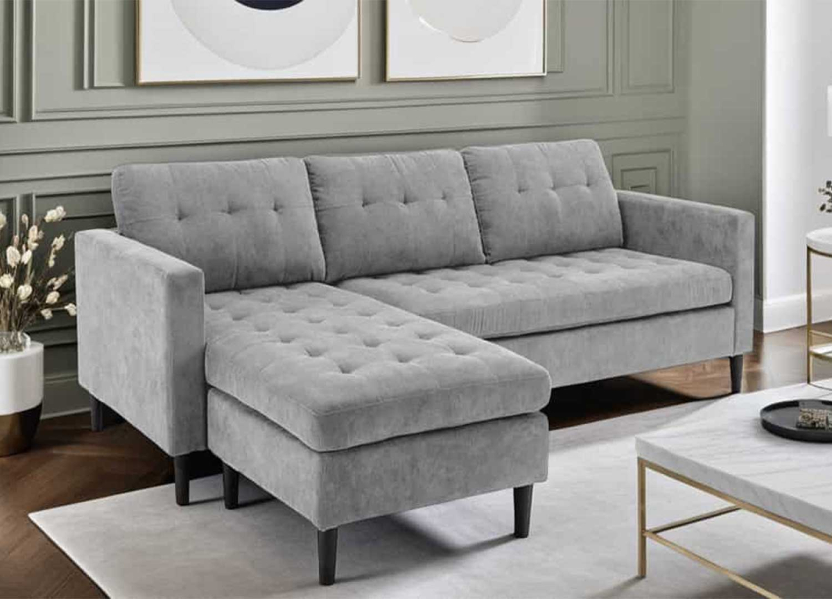 Sofa canapé d'angle modulable 3 places velours gris côtelé pas cher