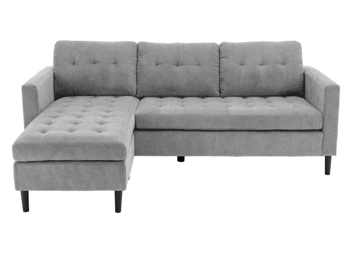 Canapé sofa d'angle modulable 3 places velours côtelé gris