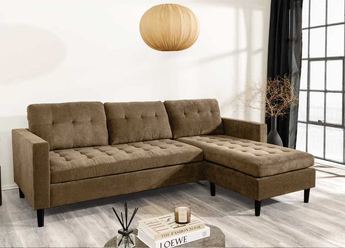 Canapé d'angle modulable réversible velours côtelé marron pas cher