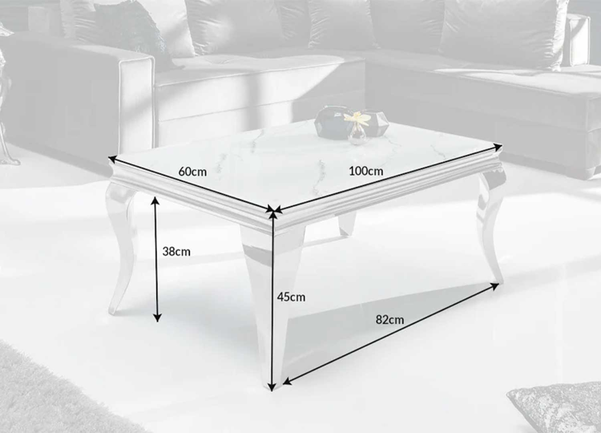 Table Basse Design 100x60 cm Aspect Marbre et Métal Chromé