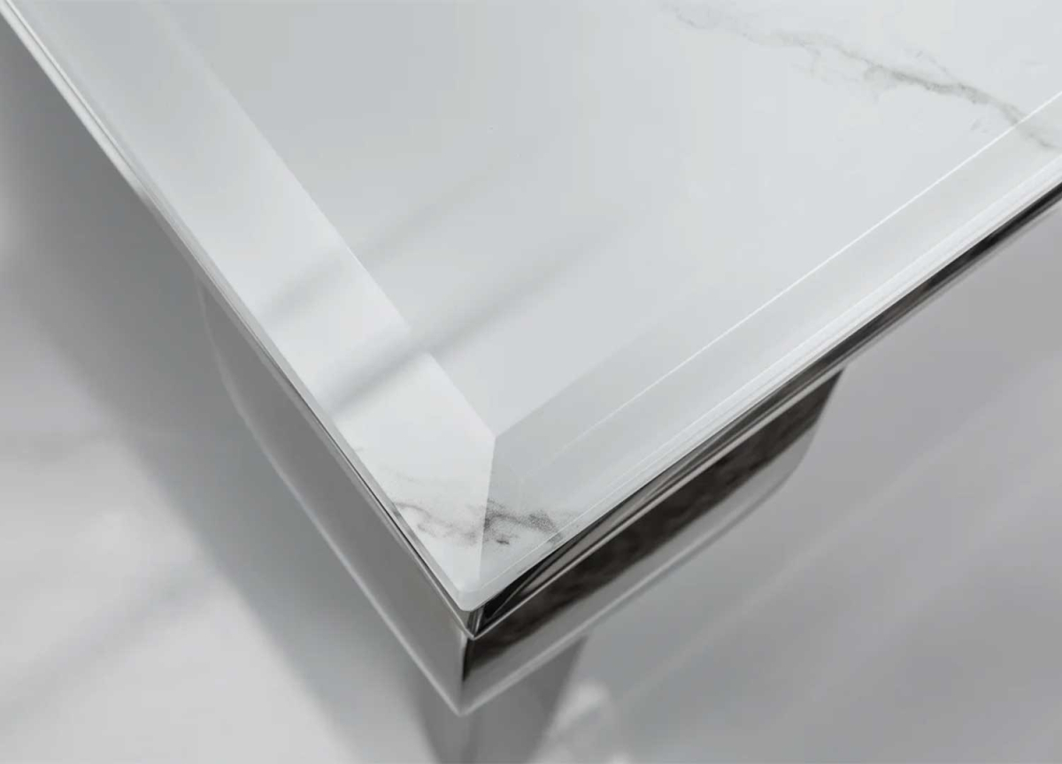 Table Basse Design 100x60 cm Aspect Marbre et Métal Chromé