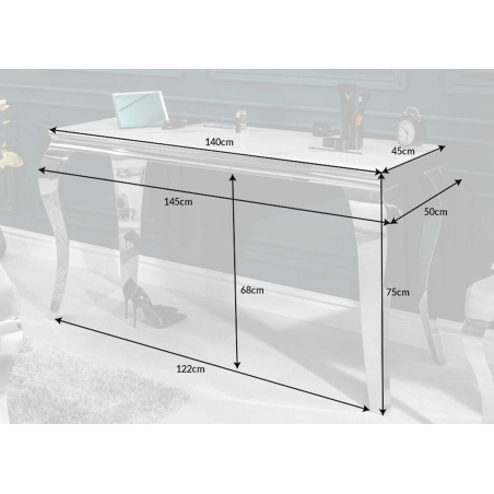 Table Console Verre Imprimé Marbre Blanc, Pied Chromé