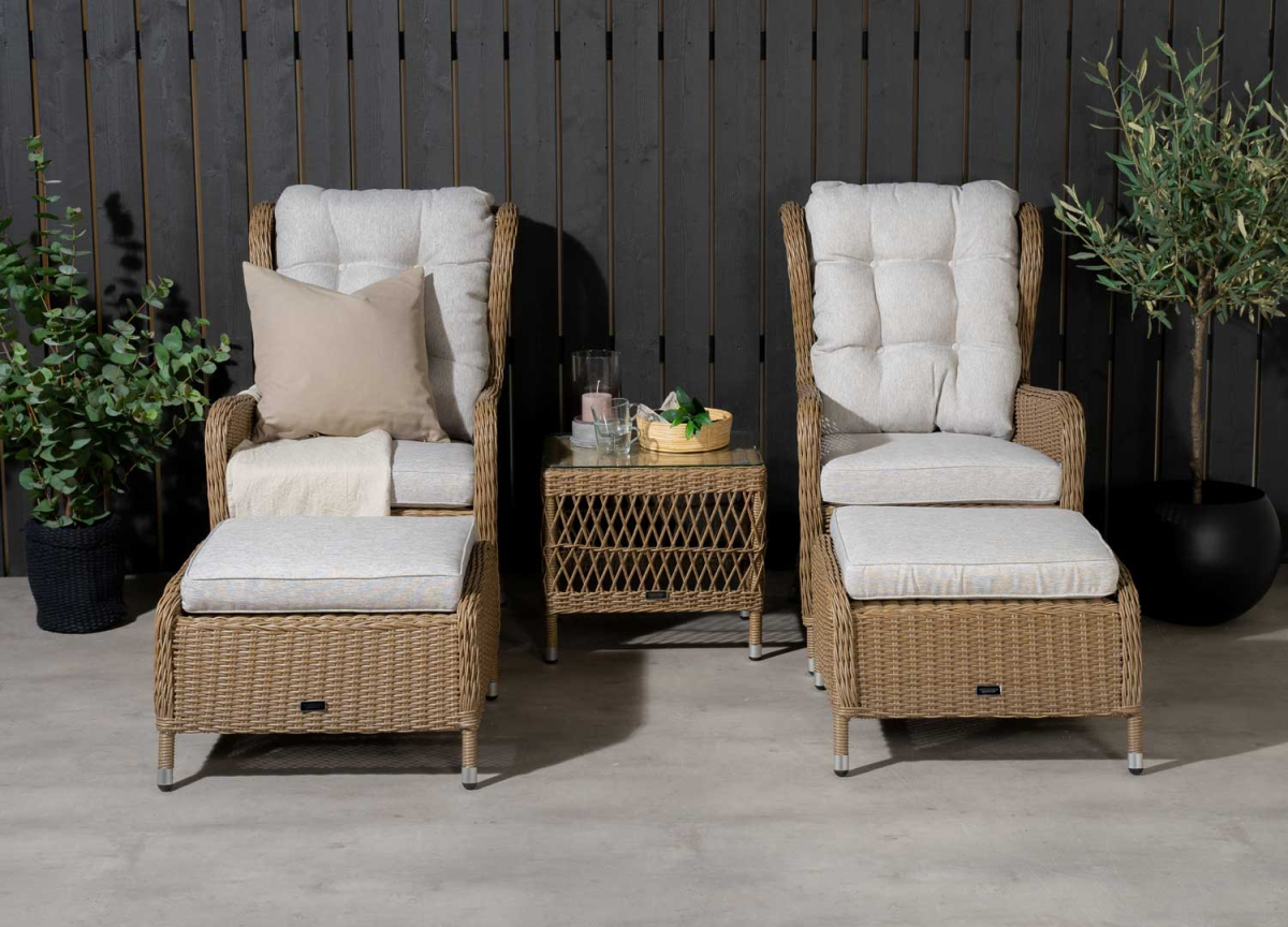 ensemble fauteuils avec repose pieds et table jardin