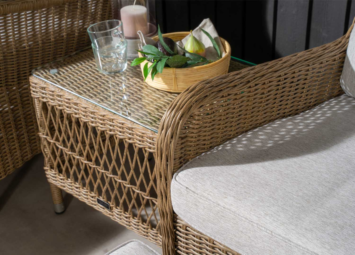 Salon de Jardin Complet en Polyrotin et Tissu Beige