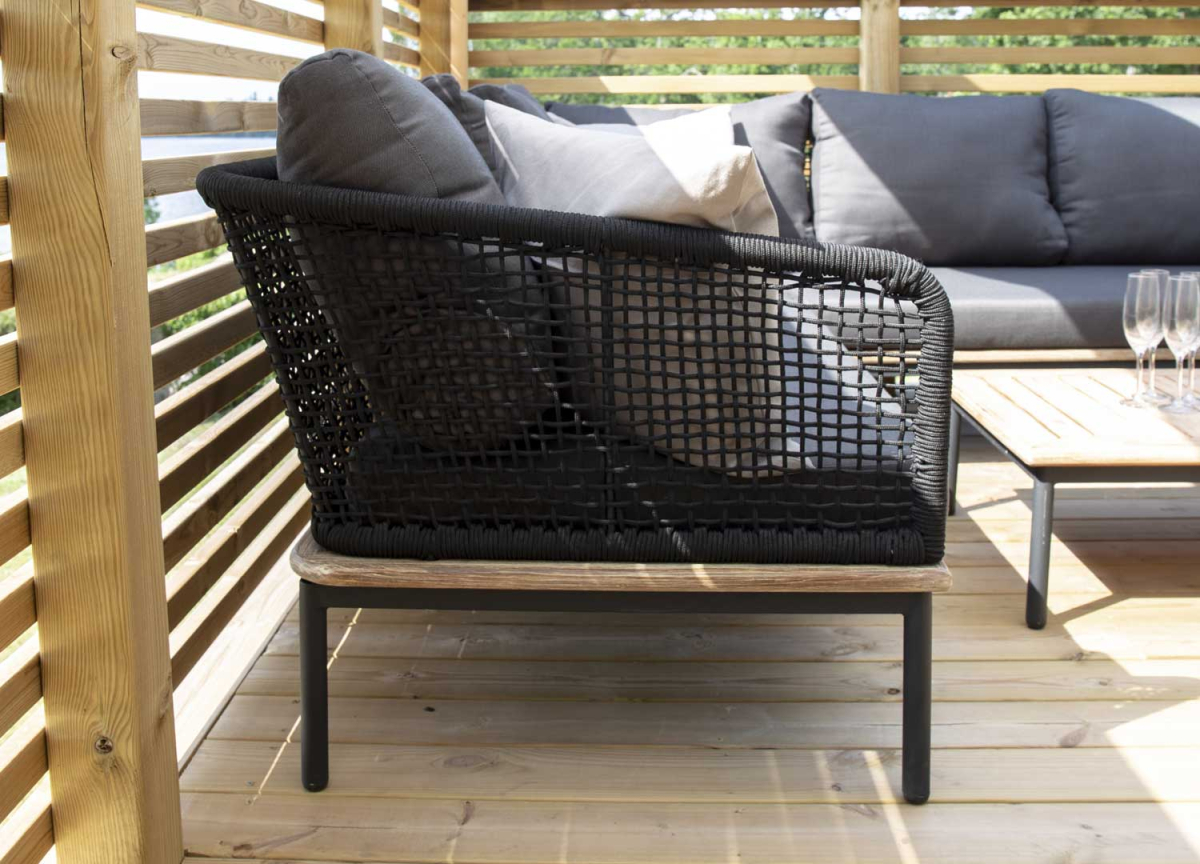 Canapé de jardin en corde noir et bois