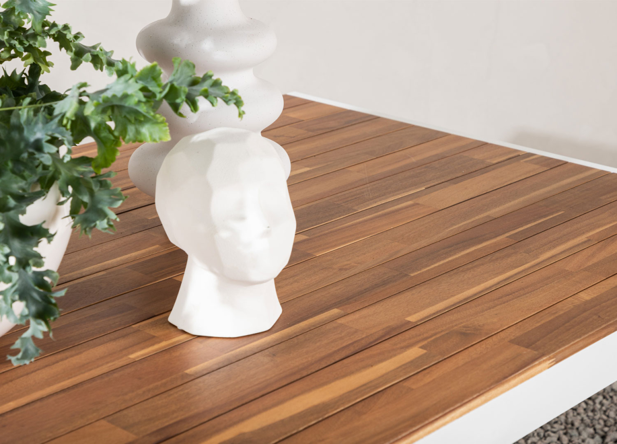 Table d'Extérieur 6 Personnes Acacia et Alu Blanc
