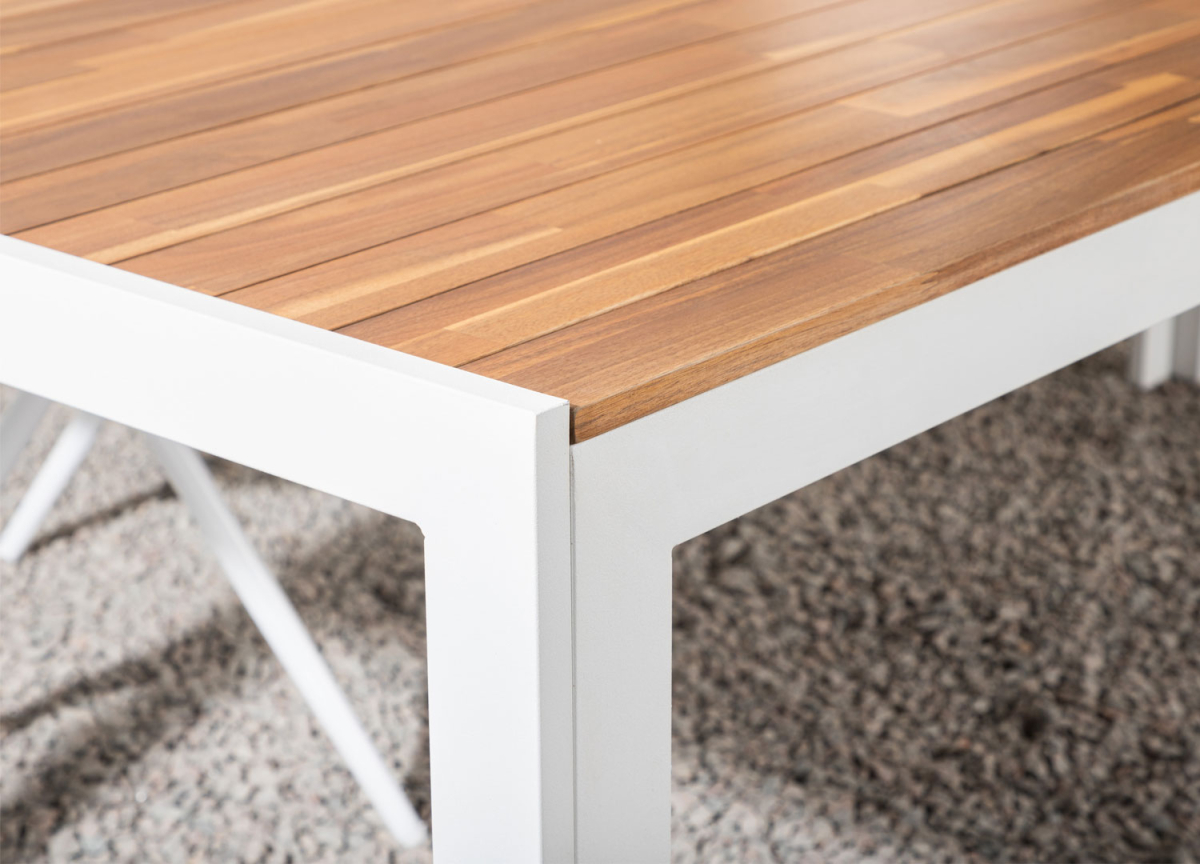 Table d'Extérieur 6 Personnes Acacia et Alu Blanc