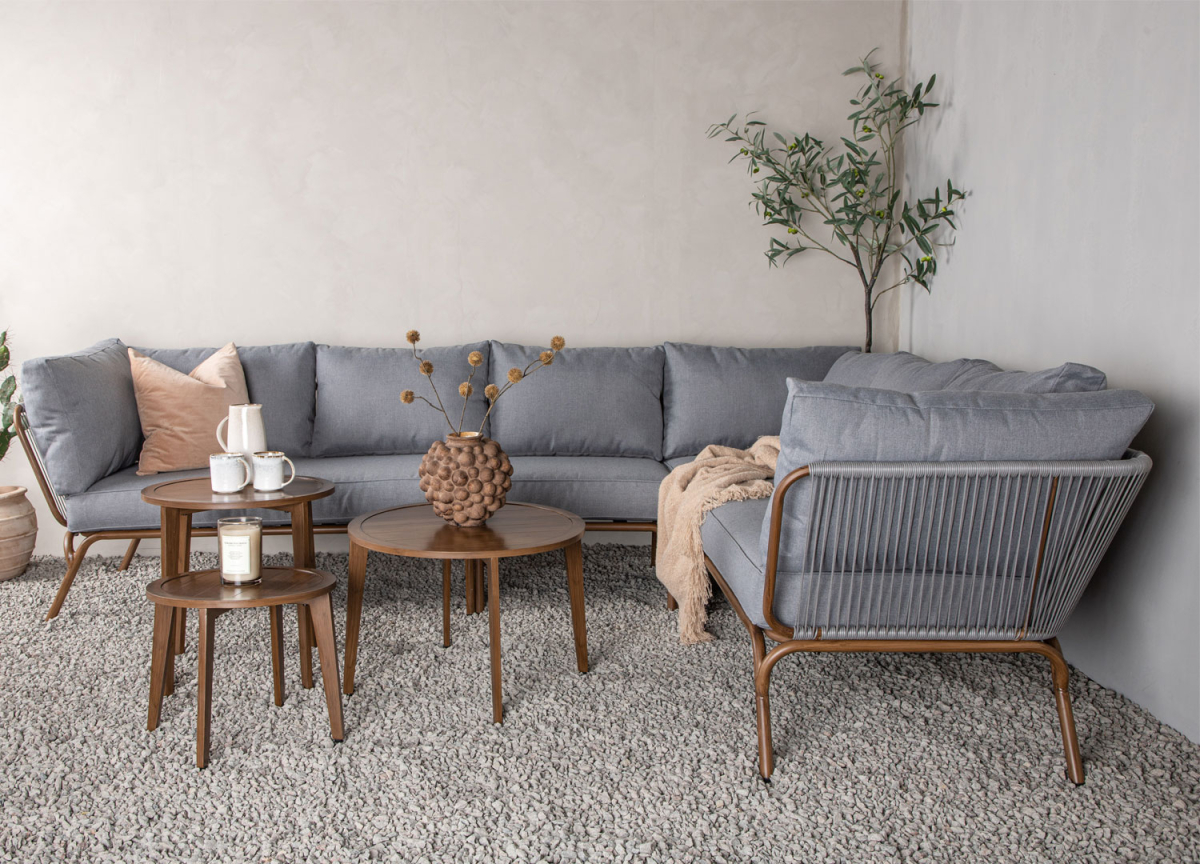 salon de jardin complet gris et marron moderne