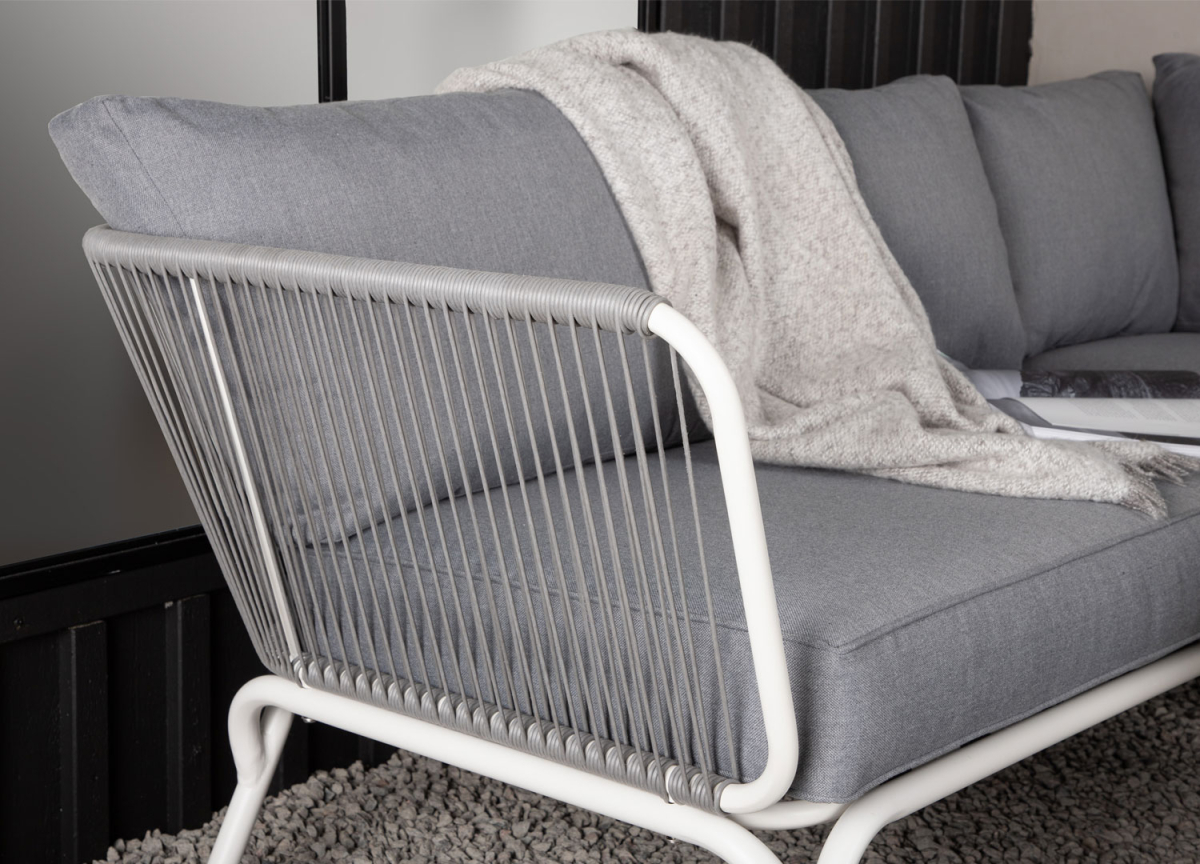 Salon de Jardin Complet 5 Personnes Blanc et Gris